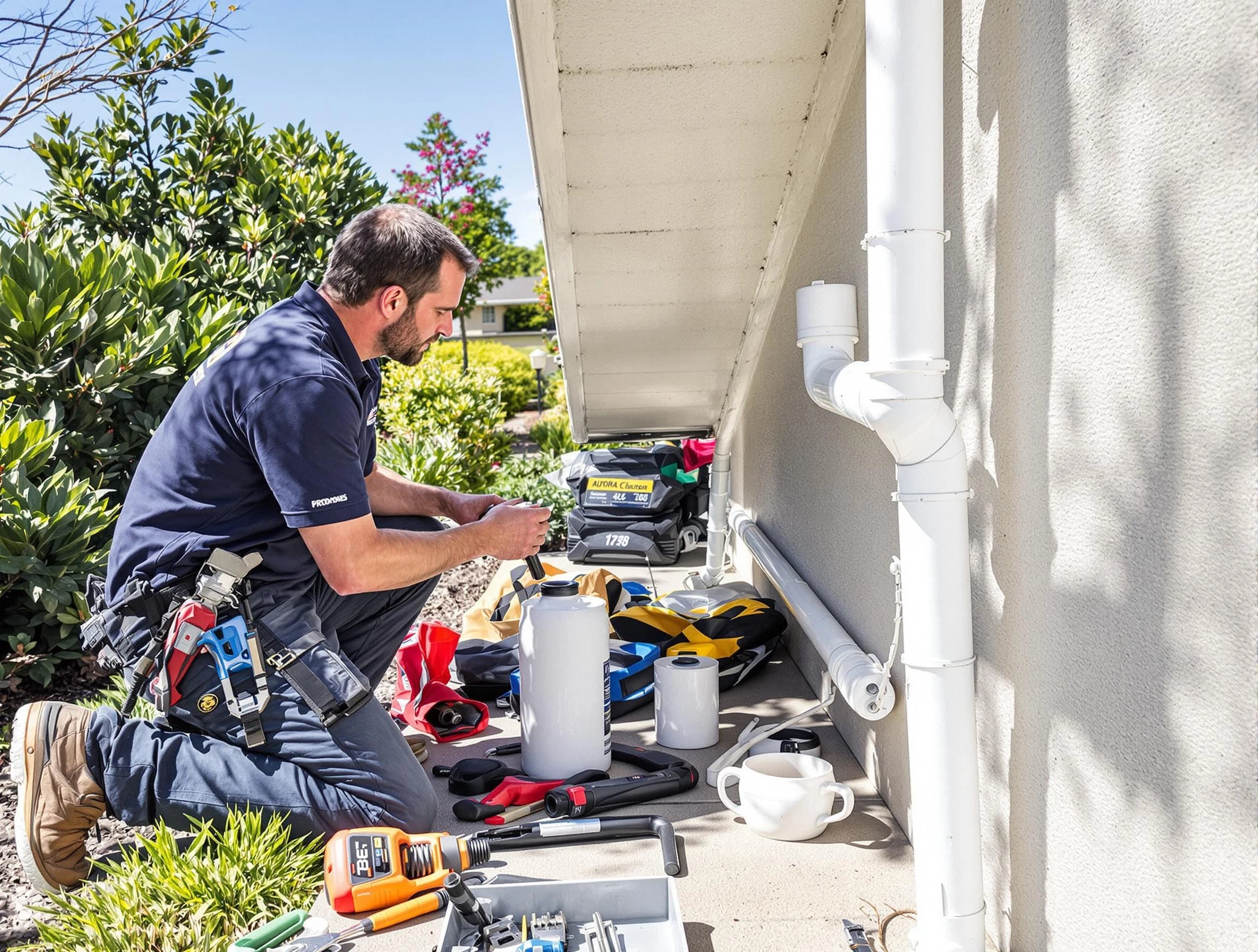 Westlake Roofing Company expert fixing a downspout in Westlake, OH