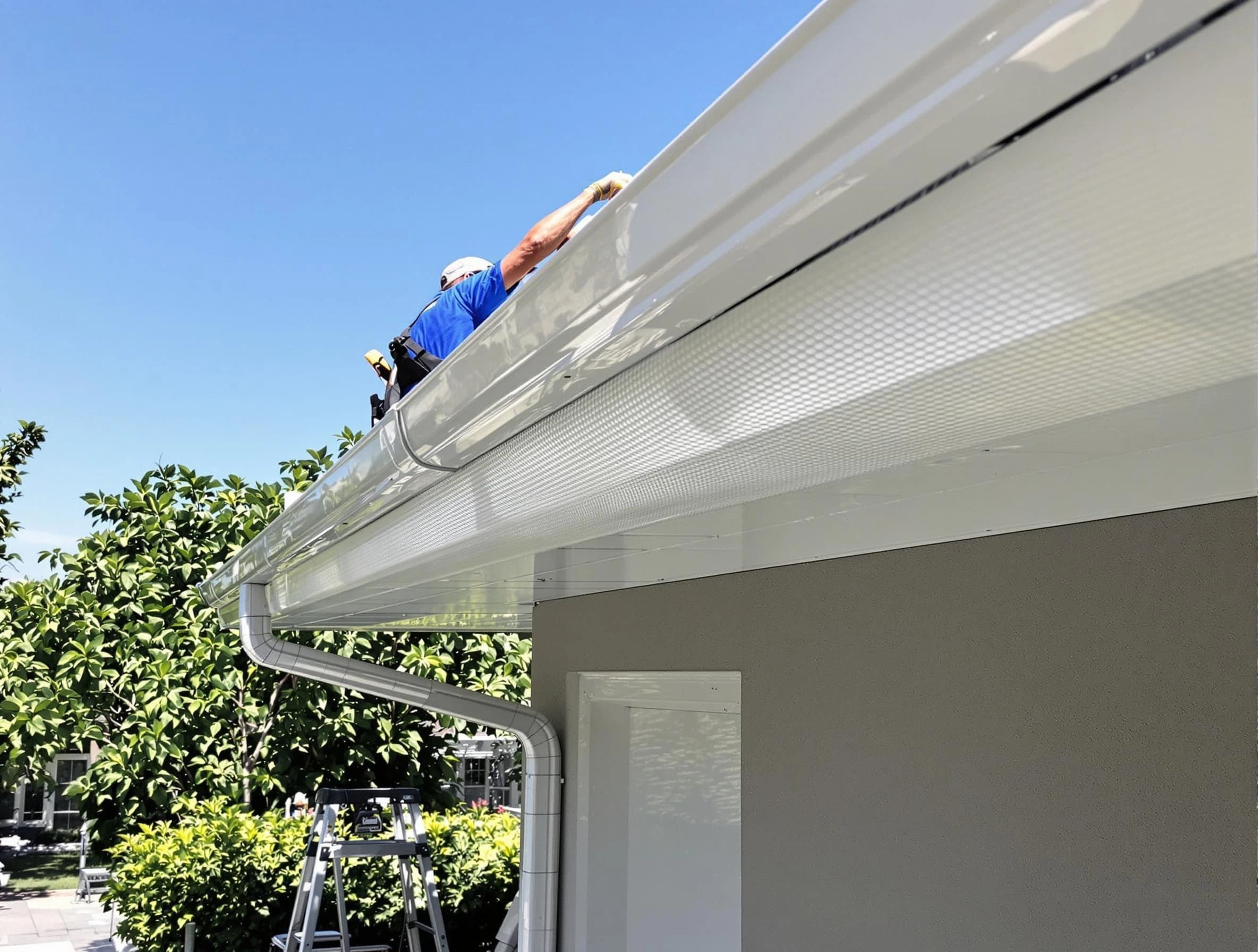 Debris-free gutter guard system by Westlake Roofing Company in Westlake, OH