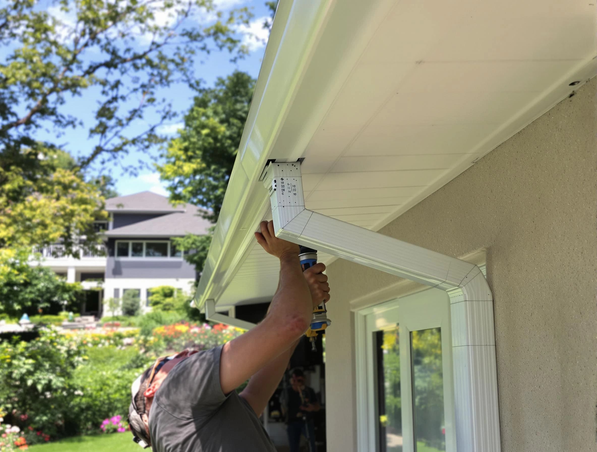 Westlake Roofing Company technicians performing gutter installation in Westlake, OH