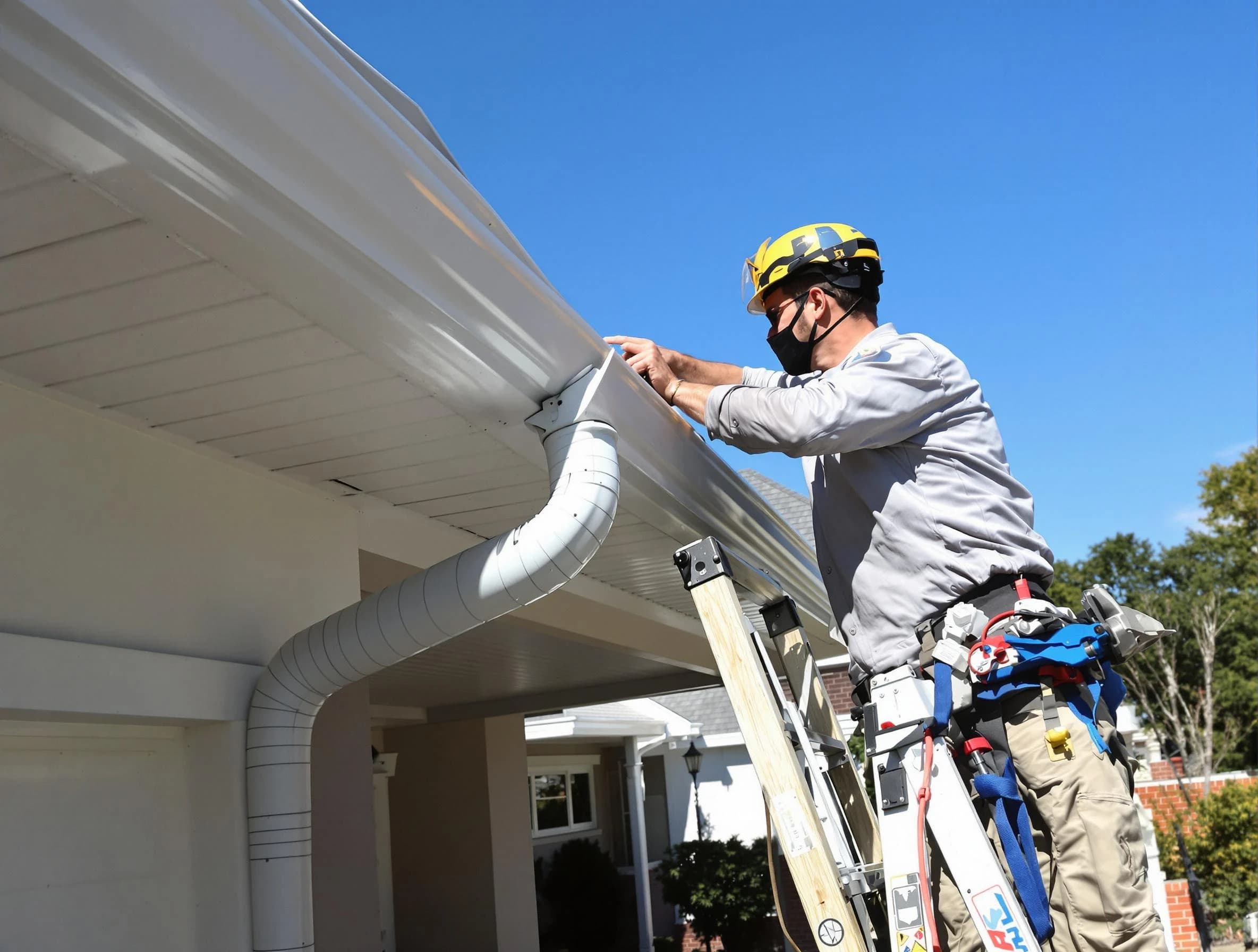 Close-up on a freshly sealed gutter joint by Westlake Roofing Company in Westlake, OH