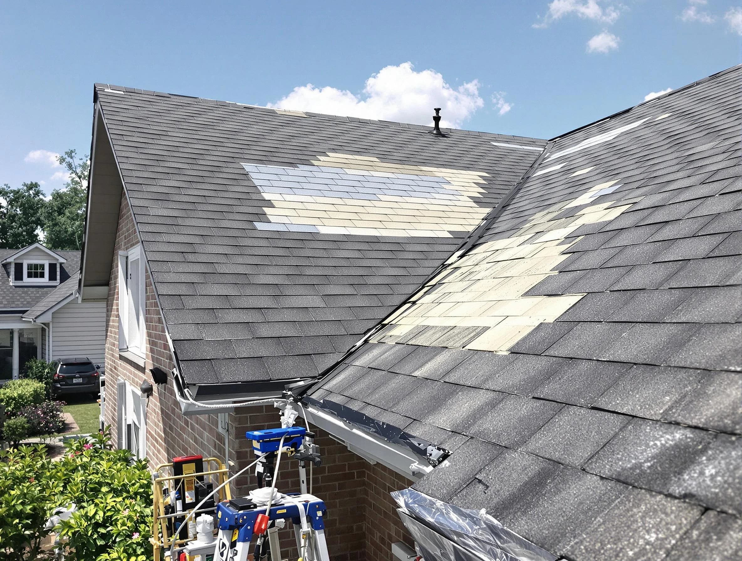 Close-up of roof repairs by Westlake Roofing Company in Westlake, OH