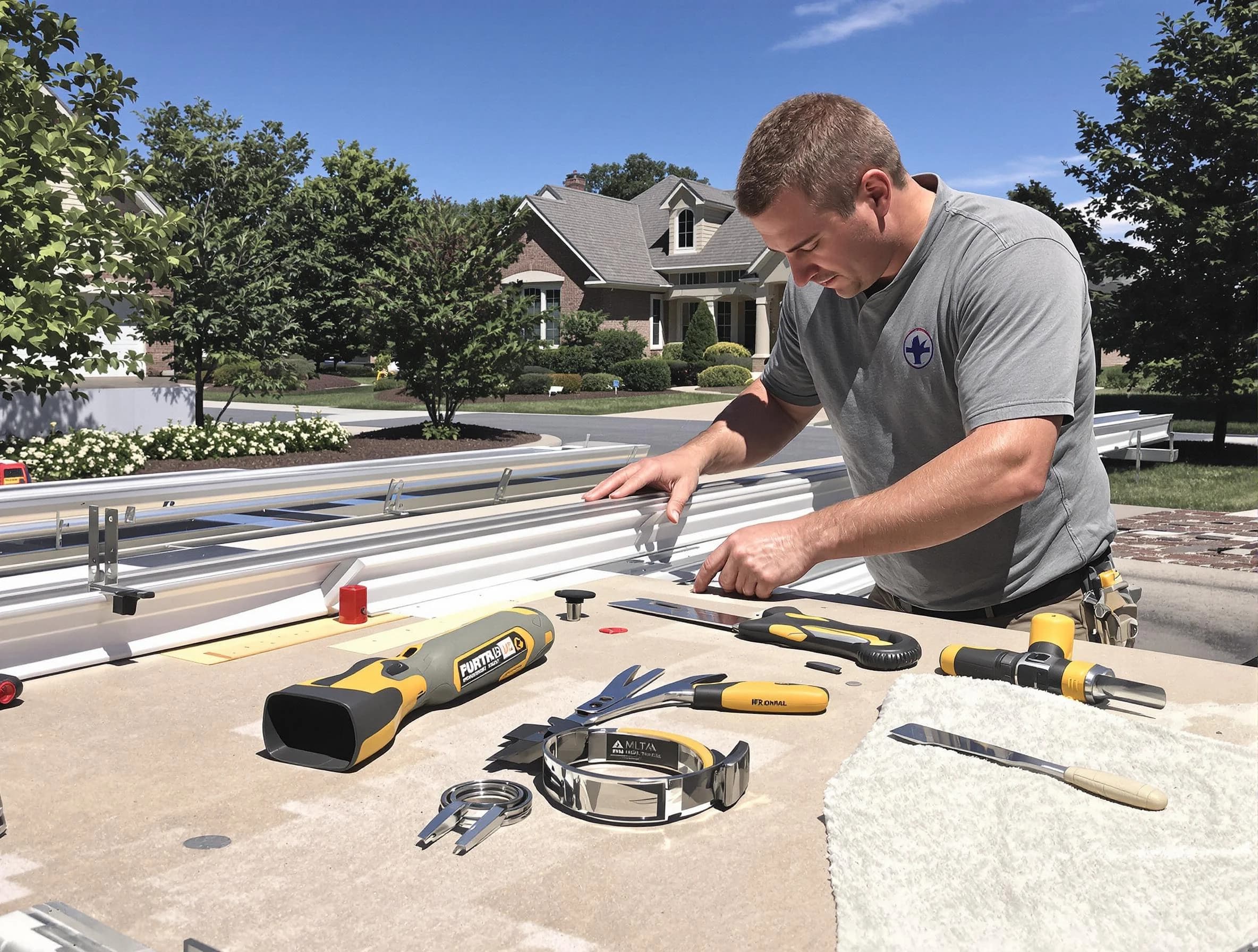 Freshly installed seamless gutter by Westlake Roofing Company in Westlake, OH