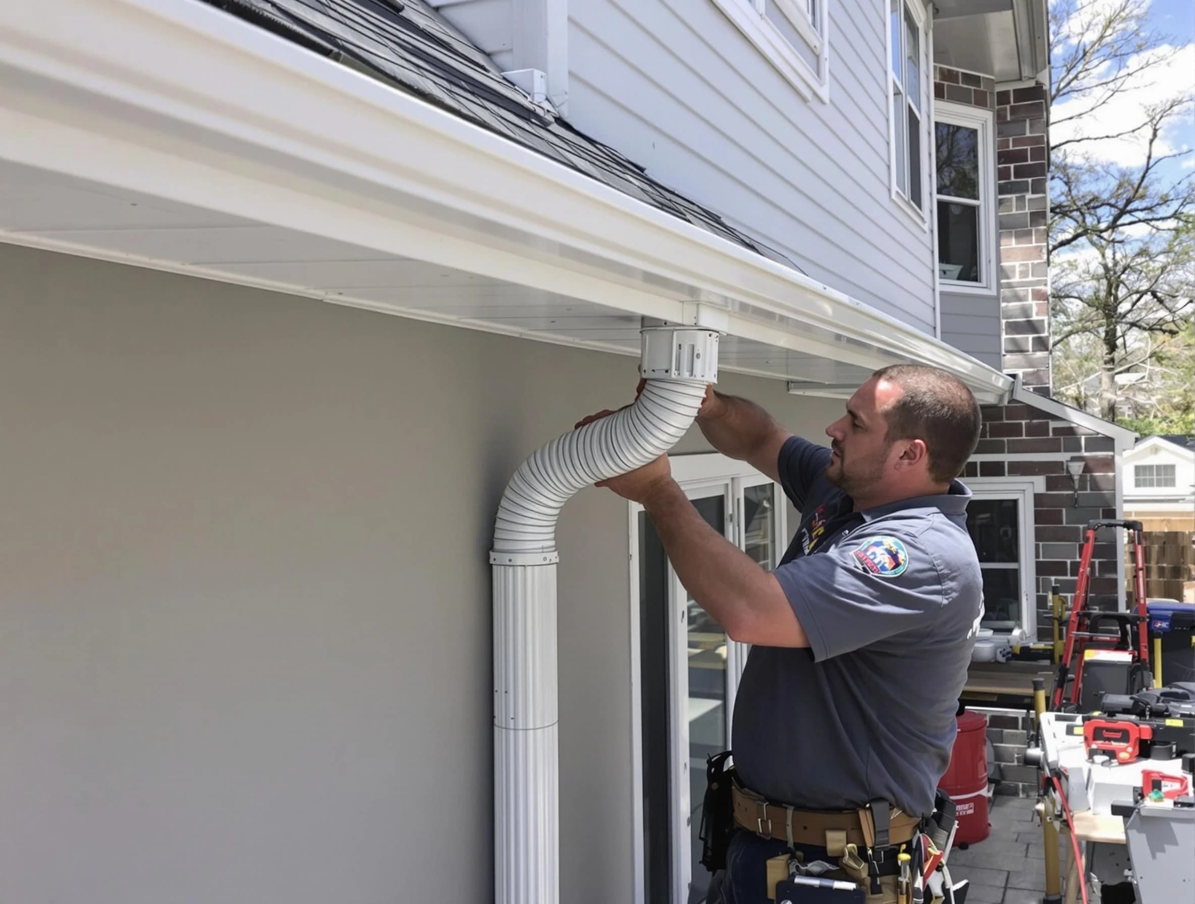 Downspouts installed by Westlake Roofing Company to guide water away in Westlake, OH